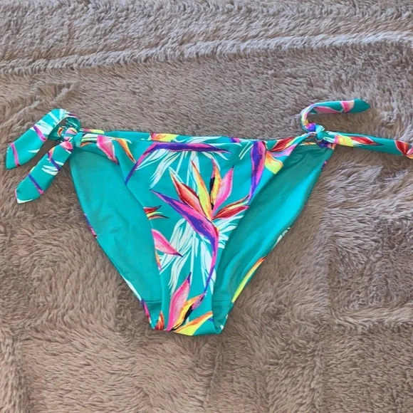 Bikini swimsuit bottoms tie sides floral multicolor green pink neon Small 3/5​ - Picture 6 of 9